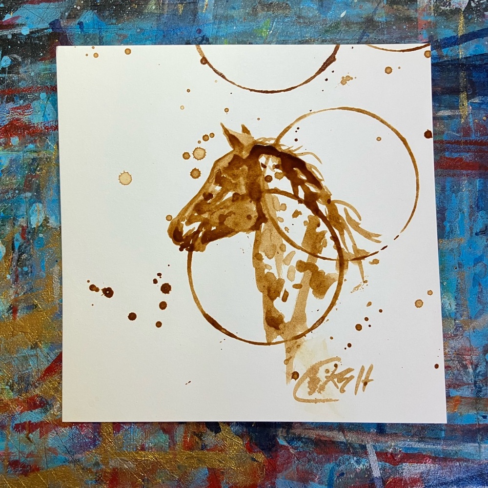 Original painting Appaloosa mule colt coffee art handmade equestrian decor USA